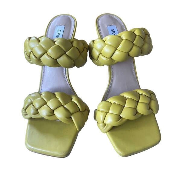 Steve Madden 8.5 Kenley Heel Puffy Braided Leather Square Toe Sandals Yellow - Picture 1 of 6